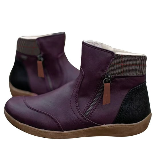 Akiihool Women's Snow Boots Wide Womens Winter Snow Boots Warm Anti-Slip Ankle Booties Casual Fashion Ankle Snow Boots Platform Shoes for Women (Purple,10)