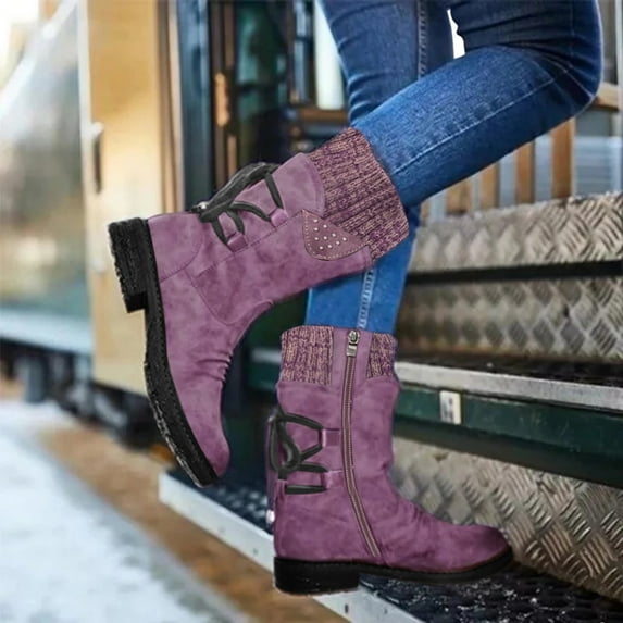 Akiihool Women's Snow Boots Womens Warm Waterproof Outdoor Walking Shoes Zip Sneakers Outdoor Booties (Purple,8.5)