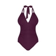 thumbnail image 1 of Akiihool Women's Swimsuits Women Lace Up One Piece Swimsuit Deep Plunge V Neck Bathing Suits (Purple,XL), 1 of 4