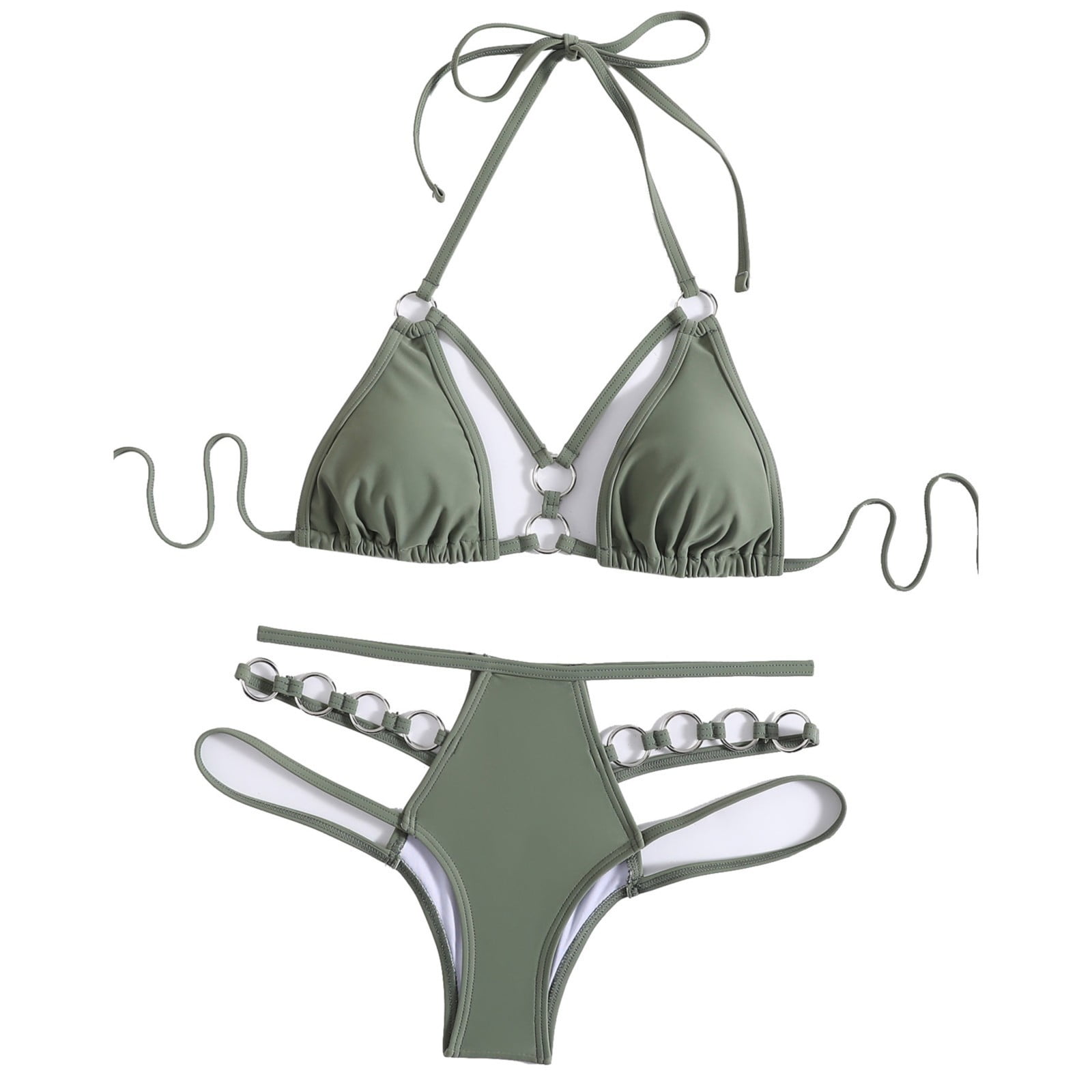 Akiihool Womens Bikini Set Women's Thong Bottom Two Piece Bikini Double Shoulder Straps Cute