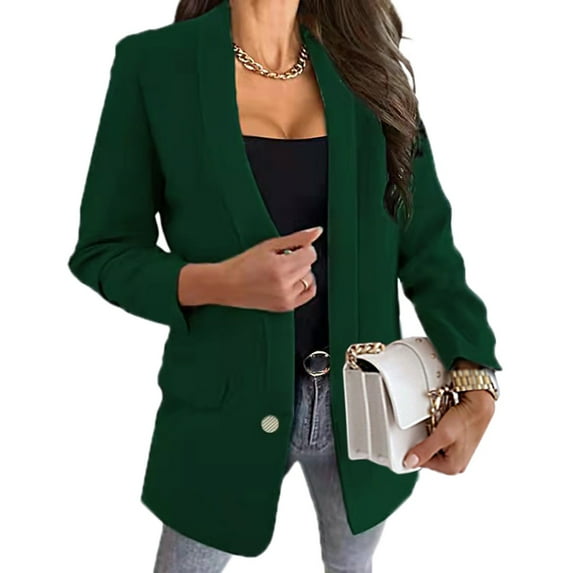 Akiihool Womens Blazers Women's Long Sleeve Blazer Open Front Notch Lapel Office Blazer Jacket (Army Green,L)