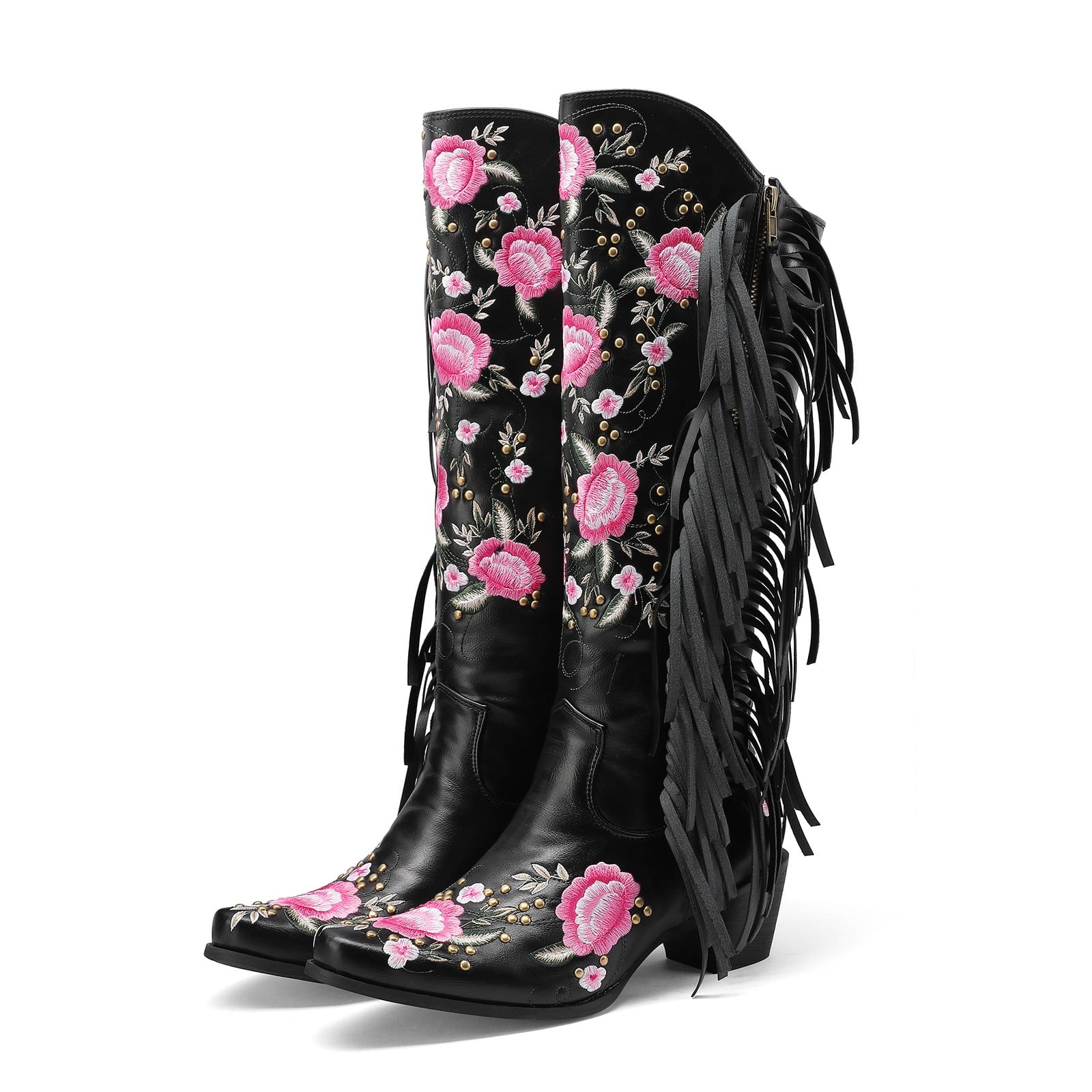 Akiihool Womens Boots Mid Calf Cowboy Boots for Women Pointy Toe Mid