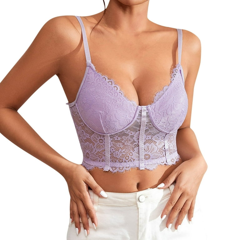 Akiihool Womens Bras Comfortable Push Up Thick Padded Plunge Underwire T  Shirt Lace Bra Lift Support for Women (Purple,XS)