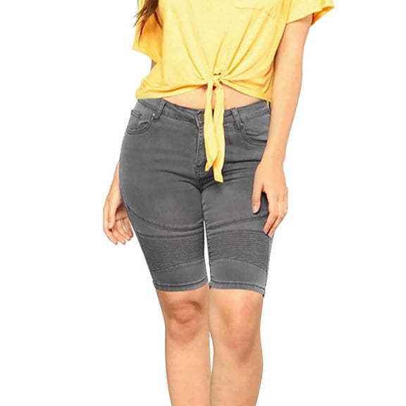 Akiihool Womens Cargo Jean Shorts High Waisted Trendy Stretchy Waist Denim Shorts Skinny Fit Casual Summer, Gray Size XL