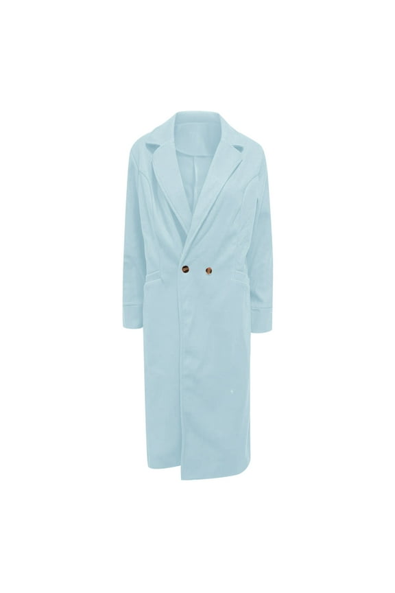 Womens Coats Winter Women Winter Wool Blend Camel Mid-Long Coat Wool Blend Winter Trench Coat With Pockets (Blue,XXL)