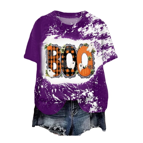 Akiihool Womens Halloween Shirts Plus Size Halloween Shirts for Women Pumpkin Graphic Tshirt Fall Casual Short Sleeve Tee Tops Purple,XXXXXL
