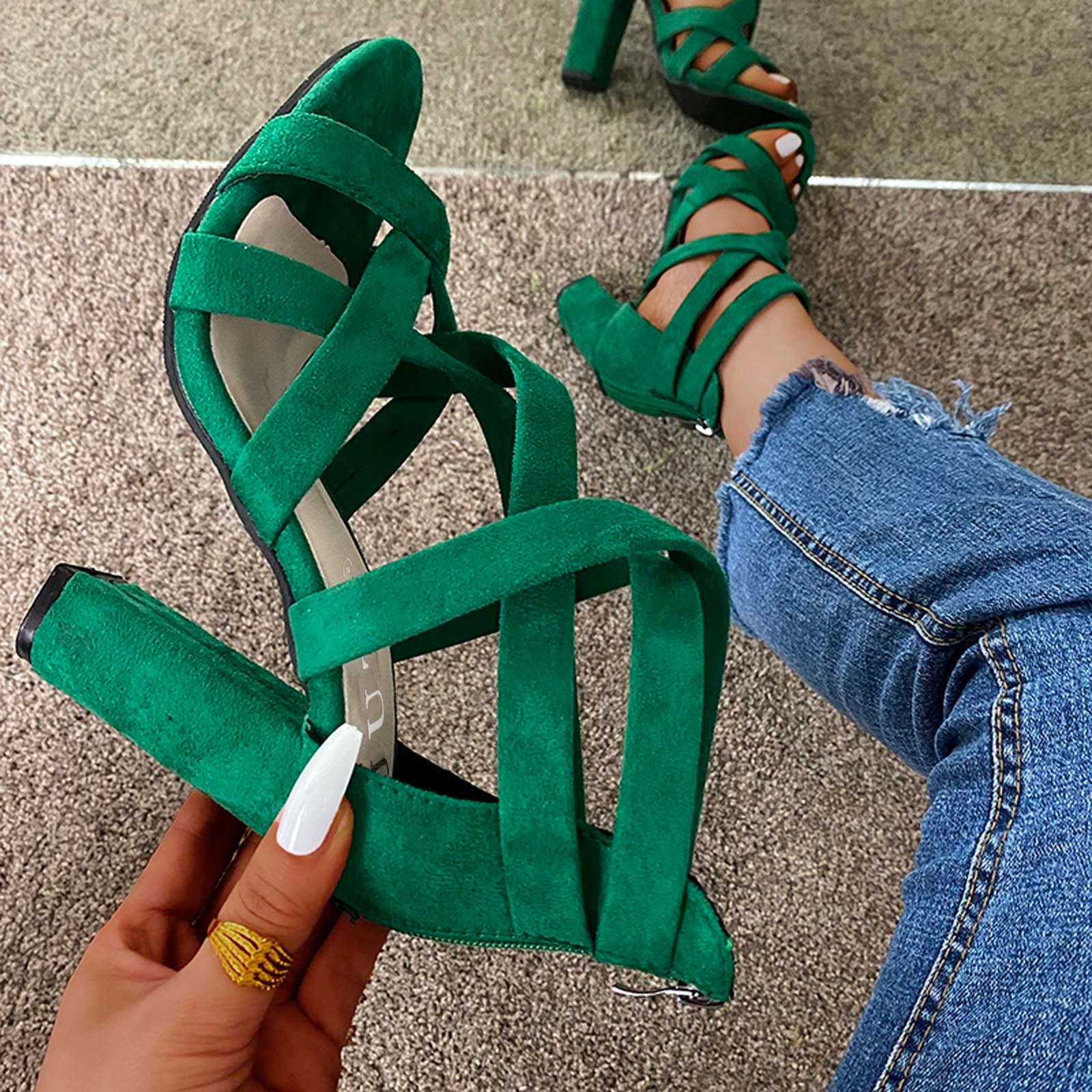 Coral Square Toe Strappy Sandel Heel | Shoes | Green strappy heels, Green  shoes heels, Heels