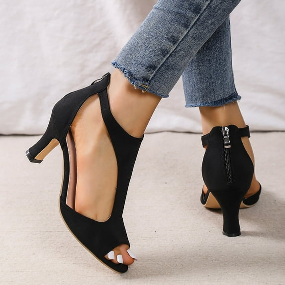 Akiihool Womens Heels Women's Dressy Strappy Heel Open Toe Sandals Dress Shoes for Woman Lady in Dance Evening (Black,7.5)