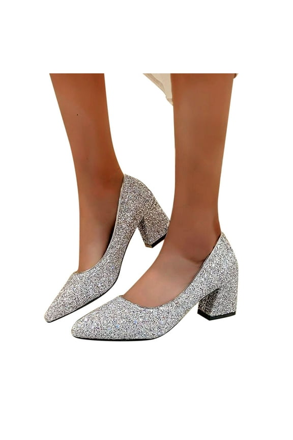 Womens High Heels Comfortable Women's Mid Heels Square Toe Block Heeled Strappy Ankle Ankle Strap BlockHeels Sandals Party Dress Pumps Shoes (Silver,9.5)