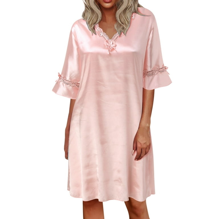 Pajama Nightgown for Women Short Sleeve Button Down Nightwear Top Boyfriend  Sleep Shirts Nightdress S-XXL