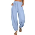 thumbnail image 1 of Akiihool Womens Pants Women's Wide Leg Long Pants High Waist Drawstring Loose Light Weight Fit Casual Trousers Comfy Pants (Blue,XXL), 1 of 5