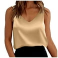 thumbnail image 1 of Akiihool Womens Silk Satin Tank Tops V Neck Casual Cami Sleeveless Camisole Blouses Summer Basic Tank Shirt (Khaki,XL), 1 of 7