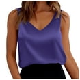 thumbnail image 1 of Akiihool Womens Silk Satin Tank Tops V Neck Casual Cami Sleeveless Camisole Blouses Summer Basic Tank Shirt (Purple,S), 1 of 7