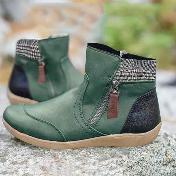Akiihool Womens Snow Boots Wide Width Snow Boots Womens Winter Ankle Boots Ladies Warm Booties Snow Winter Rubber Sole Calf Boots (Green,8)
