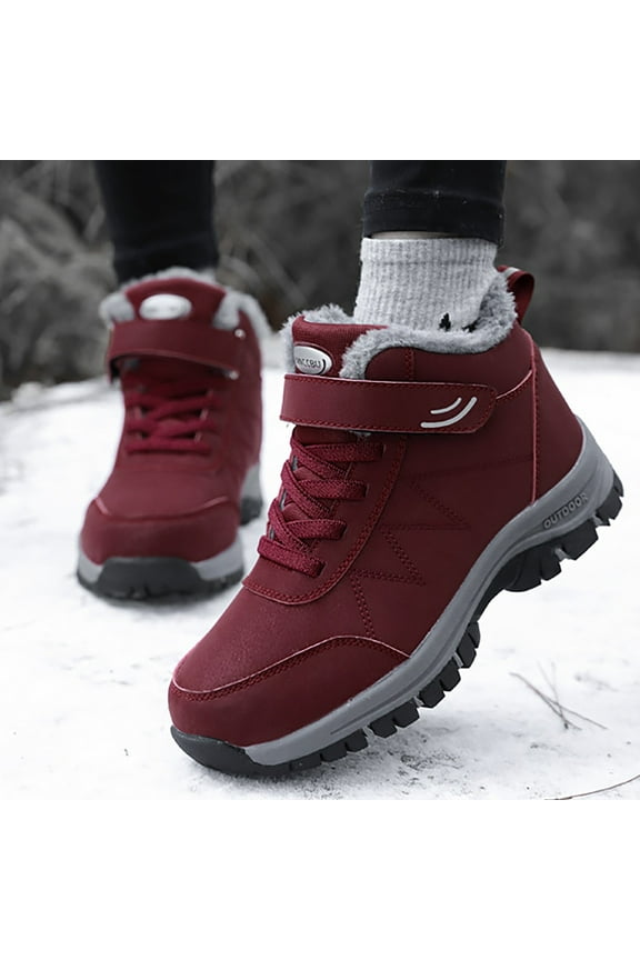 Womens Snow Boots Women's Work Boots Comfortable Mid-Calf Boots Warm Comfortable Outdoor Flat Shoes (Red,7.5)
