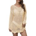 thumbnail image 1 of Akiihool Womens Swim Cover Ups Crochet Beach Cover Up Summer Bikini Swimwear Sexy V-Neck Crochet Dress, Beige S, 1 of 5