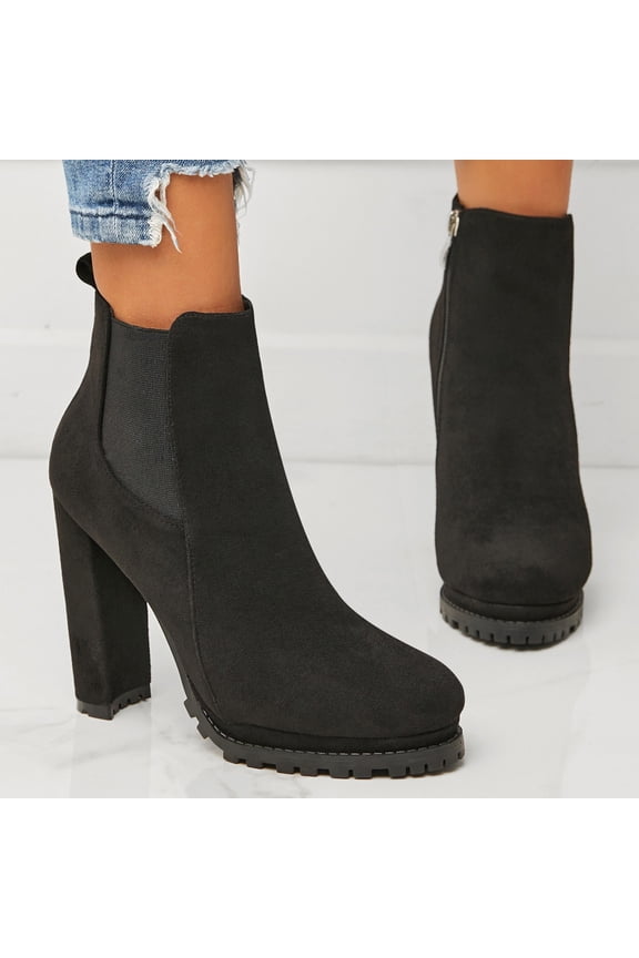 Womens Work Boots Comfortable Women's Boots Fashion Lug Sole Heel Ankle Boots Strap shoes (Black,8)