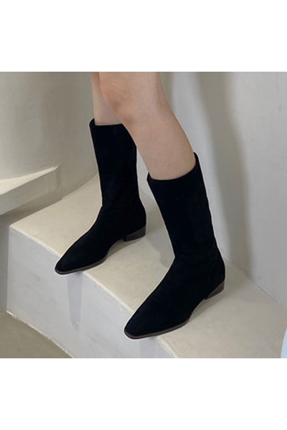 Womens Work Boots Comfortable Women's Cowboy Boots Pull On Cowgirl Boots Embroidery Stitched Square Toe Low Heel (Black,7.5)