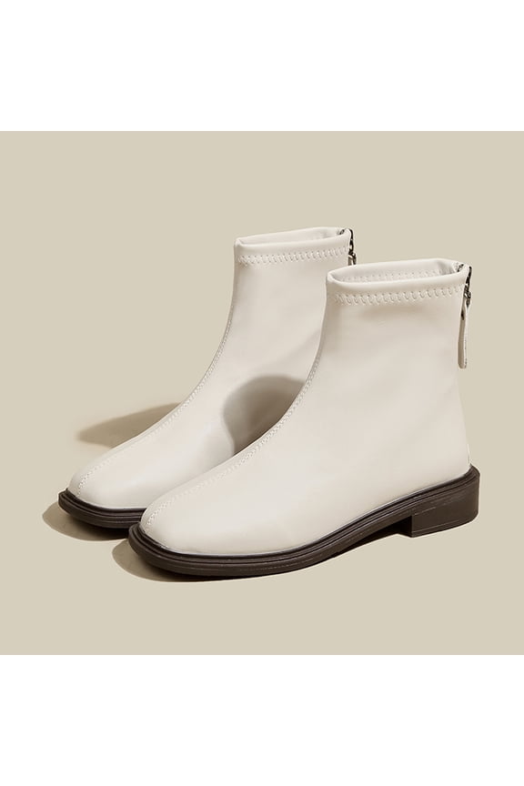 Womens Work Boots Women's Ankle Boots Slip on Cutout Pointed Toe Classic Pointed Toe Side Zipper Booties (White,7)