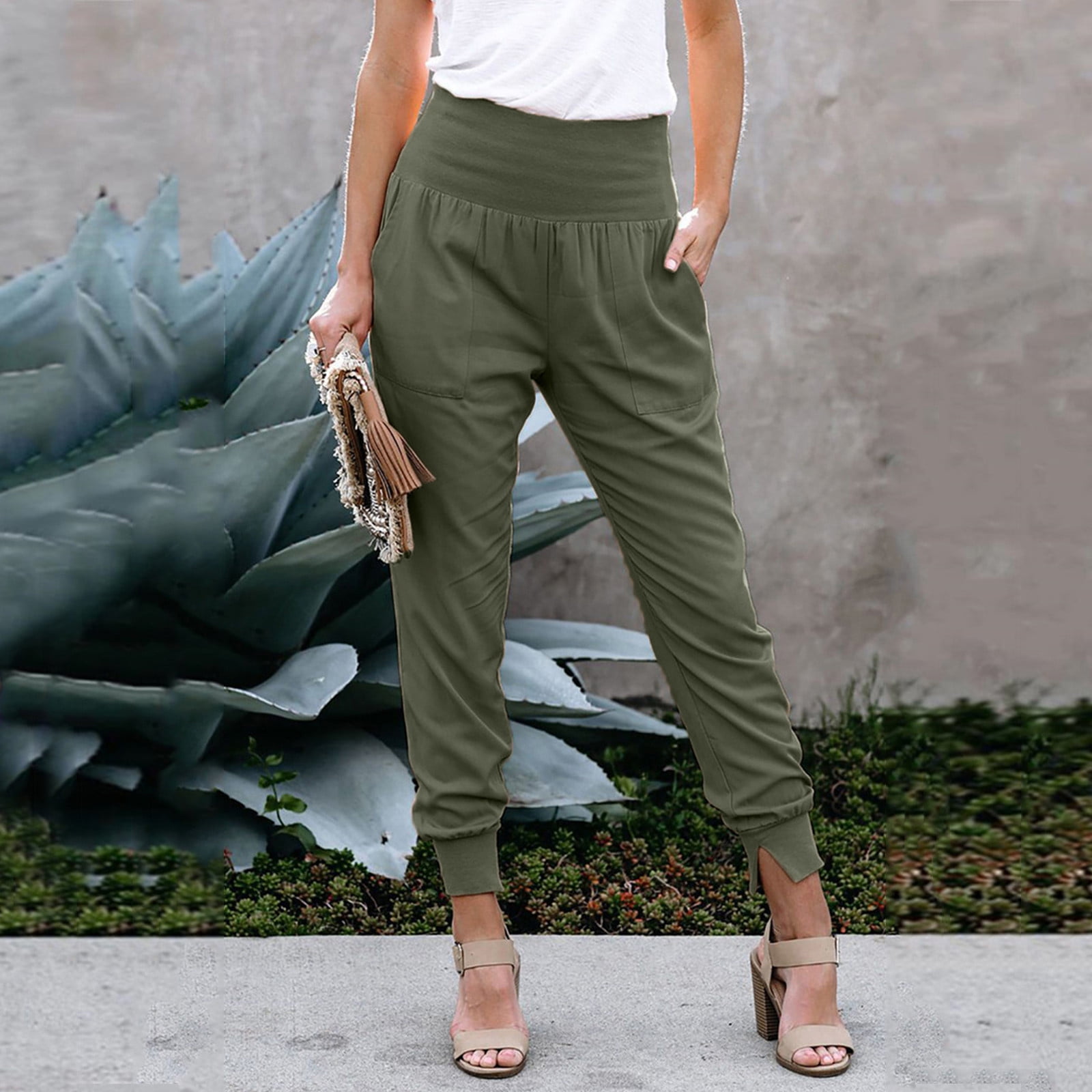 Akiihool Womens Work Pants Women's Joggers High Waisted with Zipper Pockets  Tapered Workout Pants for Women (Green,L) - Walmart.com