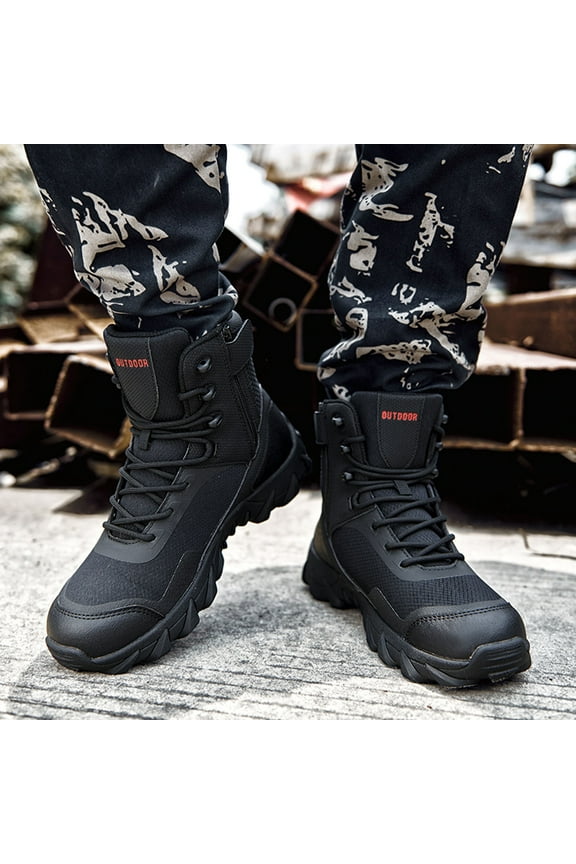 Work Boots for Men Men Snow Boots Winter Shoes Warm Slip On Casual Cutout Slip On Short Boots (Black,9)