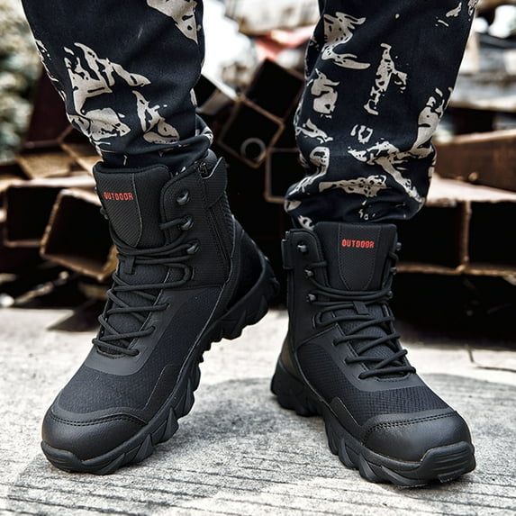 Akiihool Work Boots for Men Men's Ankle Boots Square Toe Side Zipper Block Heel Fashion Festival Boots Riding Boots for Men (Black,11)