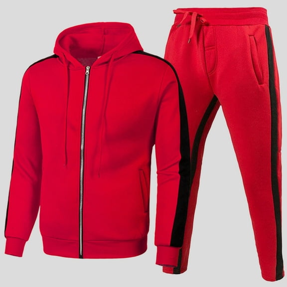 Akiihool Workout Sweatpant Set Mens Long Sets 2 Piece Outfits Winter Shirt and Sweatsuits Set Tracksuit (Red,S)