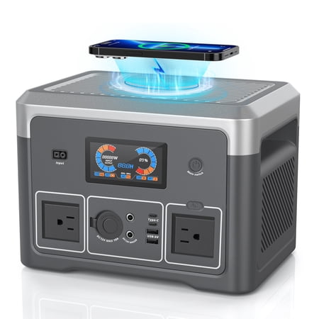 Akiisolo 384Wh GO1X Portable Power Station, 600W Solar Generator with UPS, Wireless Charging, Bluetooth Speaker for Camping & Home Backup