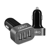 Akiko Smart Power Tri Port Car Charger w/ Intelligent Charging 6.6A/33W Aluminum 3 USB Car Power Adapter,Most Power Car Charger - Retail Packaging