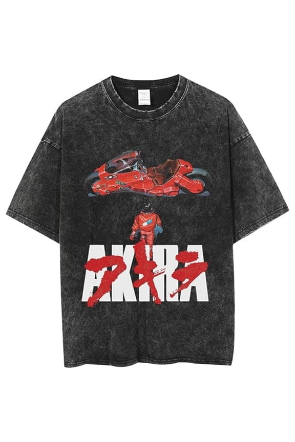 Akira Merch Washed T-shirt Cool Print Casual Short Sleeve Men And Women Fashion Street Wear