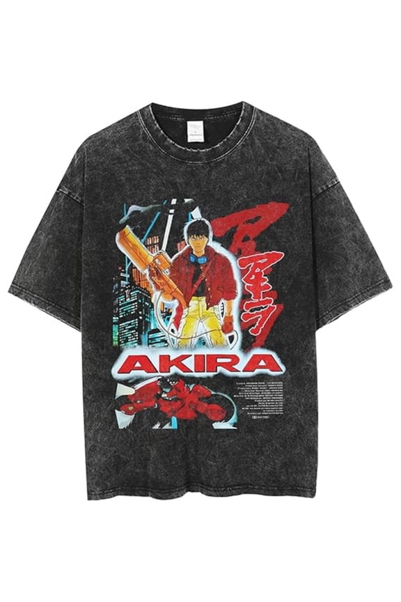 Akira Merch Washed T-shirt Cool Print Casual Short Sleeve Men And Women Fashion Street Wear
