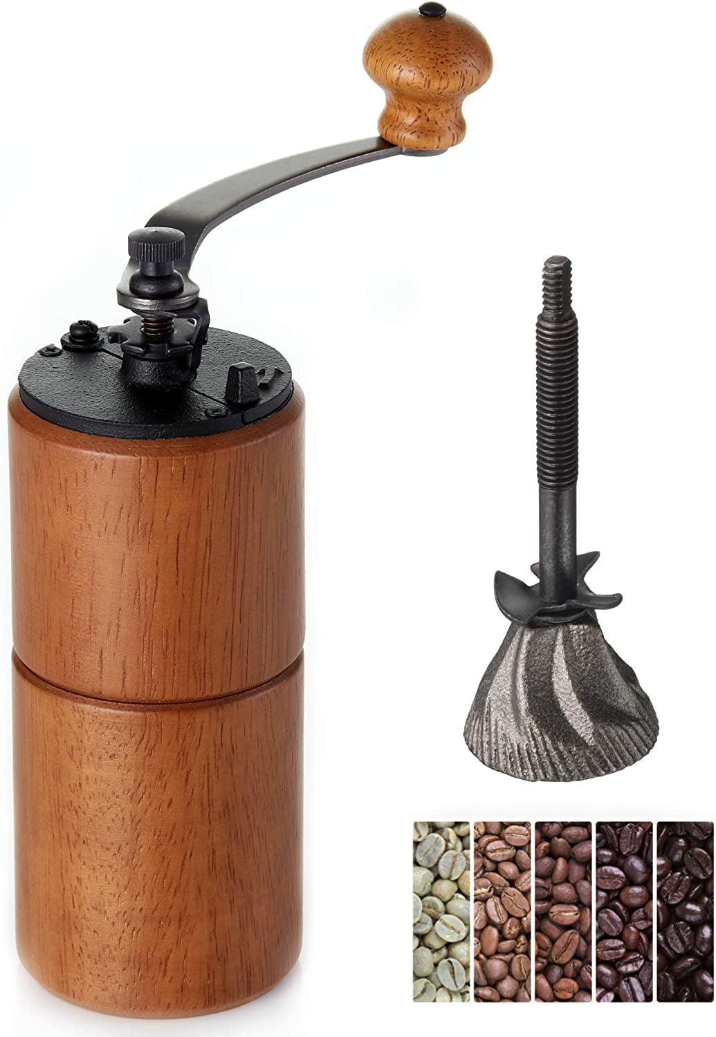 AKIRAKOKI® Manual Coffee Bean Grinder Wooden Cast Iron Burr - A17