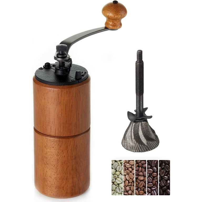 Fumao Akirakoki Manual Coffee Bean Grinder Wooden Mill with Cast Iron Burr Large Capacity Hand Crank Portable Travel Camping Adjustable (Brown Wood)
