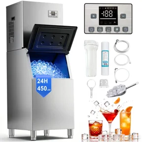 Akires Commercial Ice Maker 450LBS/24H, Storage 220LBS, Industrial Ice Machine, 156 Cubes Every 10-20 Minutes with Self-Cleaning Mode, Low Noise