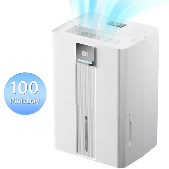 Akires Dehumidifier, Max 100 Pint(35 Pint DOE) for Basement & Home, 6000 Sq.ft, with Drain Hose for Bathroom, Large Room