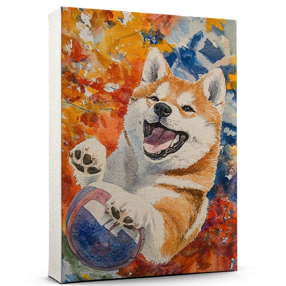 Akita Dog Canvas American Football Canvas Funny Akita Dog Canvas Artwork, Funny Dog Wall Art for American Football Room or Pet Shop