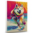 thumbnail image 1 of Akita Dog Playing Ice Hockey Stretched Canvas Size 8x12 – Vintage Style Akita Dog Art for Ice Hockey Fans, Great Gift for Dog Owners, 1 of 5