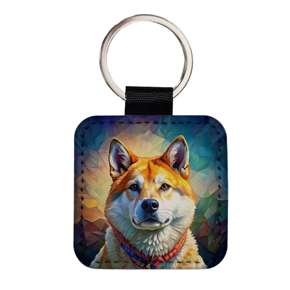 Akita Dog Pop Art Faux Leather Square Keychain