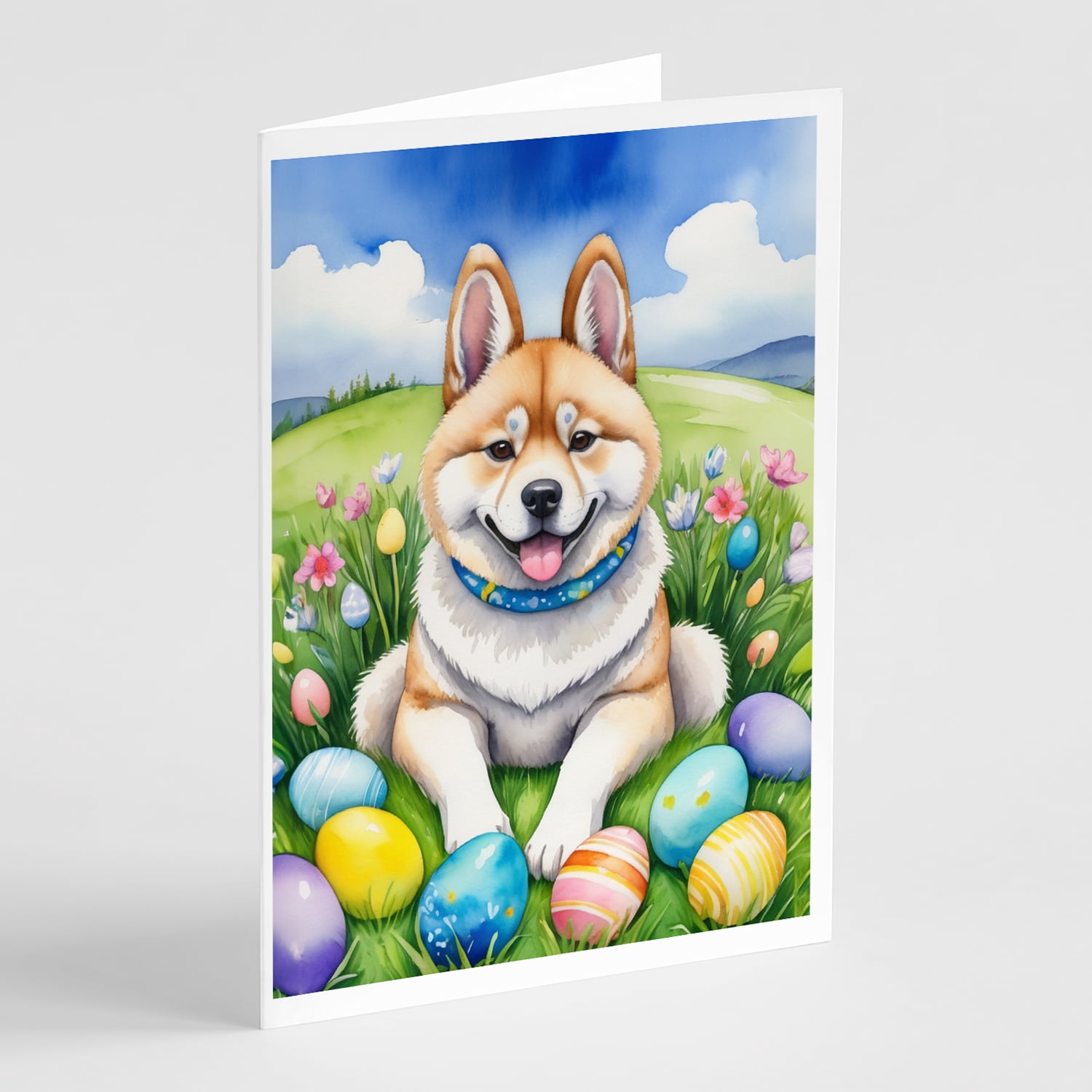Akita Easter Egg Hunt Greeting Cards Pack of 8 7 in x 5 in