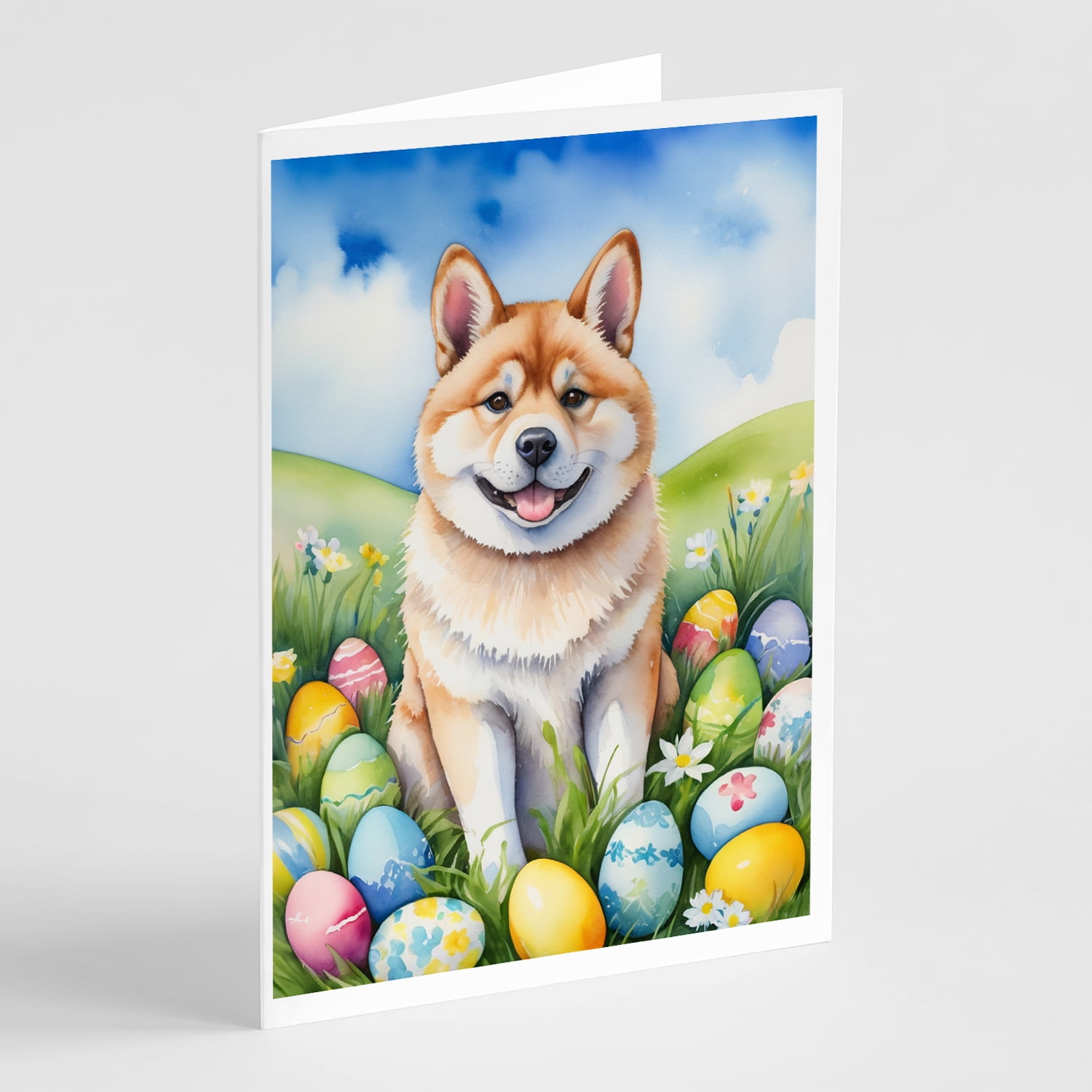 Akita Easter Egg Hunt Greeting Cards Pack of 8 7 in x 5 in