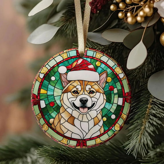 Akita Inu Dog Ornaments Ceramic For Christmas, Stained Glass Ornaments Ceramic Christmas 2025