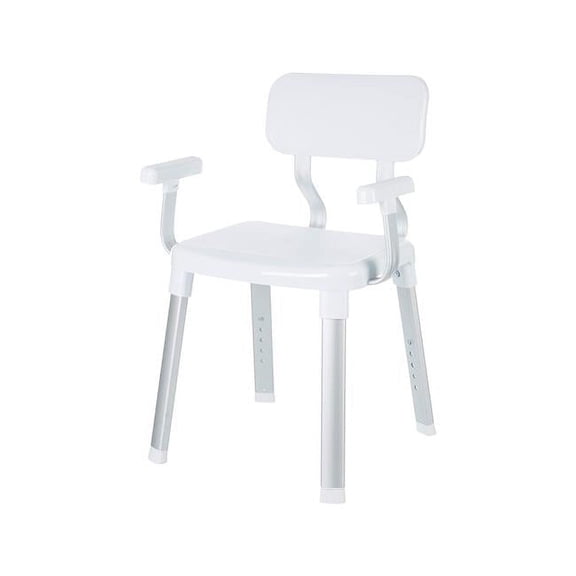 Akita Line HomeMarket Cappadocia Heavy Duty Shower Chair with Arms and Backrest, Bath Bench for Elderly, Disabled & Senior (Anodized White)