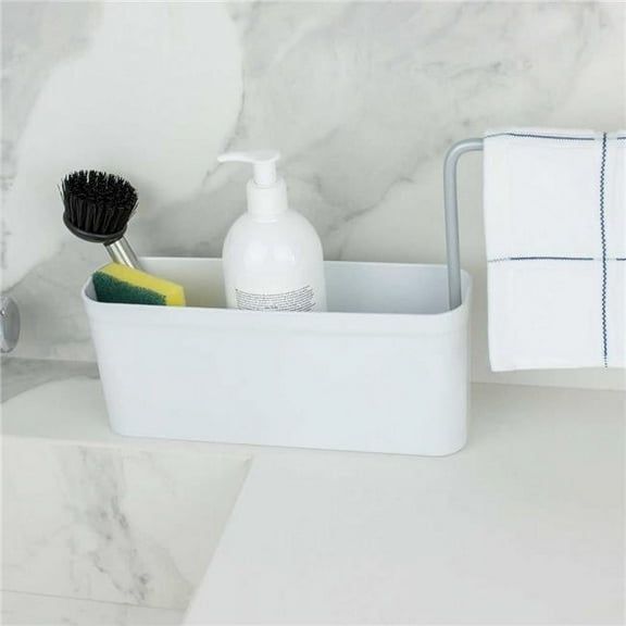 Kyiv Dish Soap Dispenser and Sponge Holder with Towel Rack, Kitchen Sink Caddy Organizer (White)