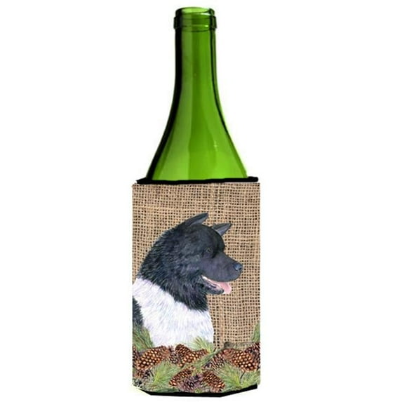 Akita On Faux Burlap With Pine Cones Wine bottle sleeve Hugger