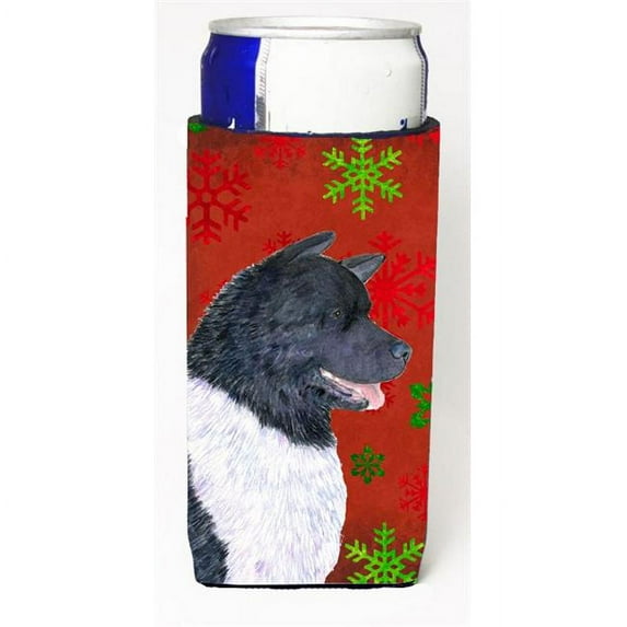 Akita Red And Green Snowflakes Holiday Christmas Michelob Ultra bottle sleeves For Slim Cans - 12 oz.