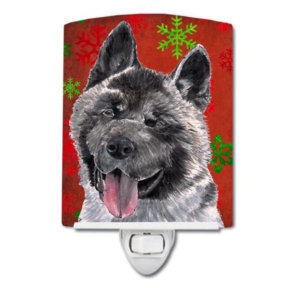 Akita Red Snowflakes Holiday Christmas Ceramic Night Light