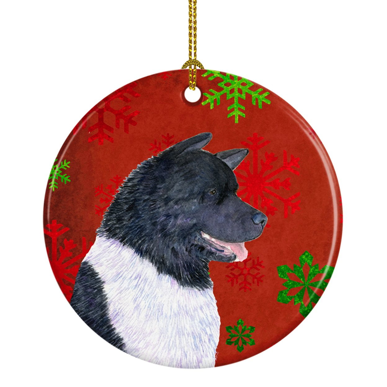 Carolines Treasures SS4728-CO1 Akita Red Snowflakes Holiday Christmas Ceramic Ornament, Multicolor