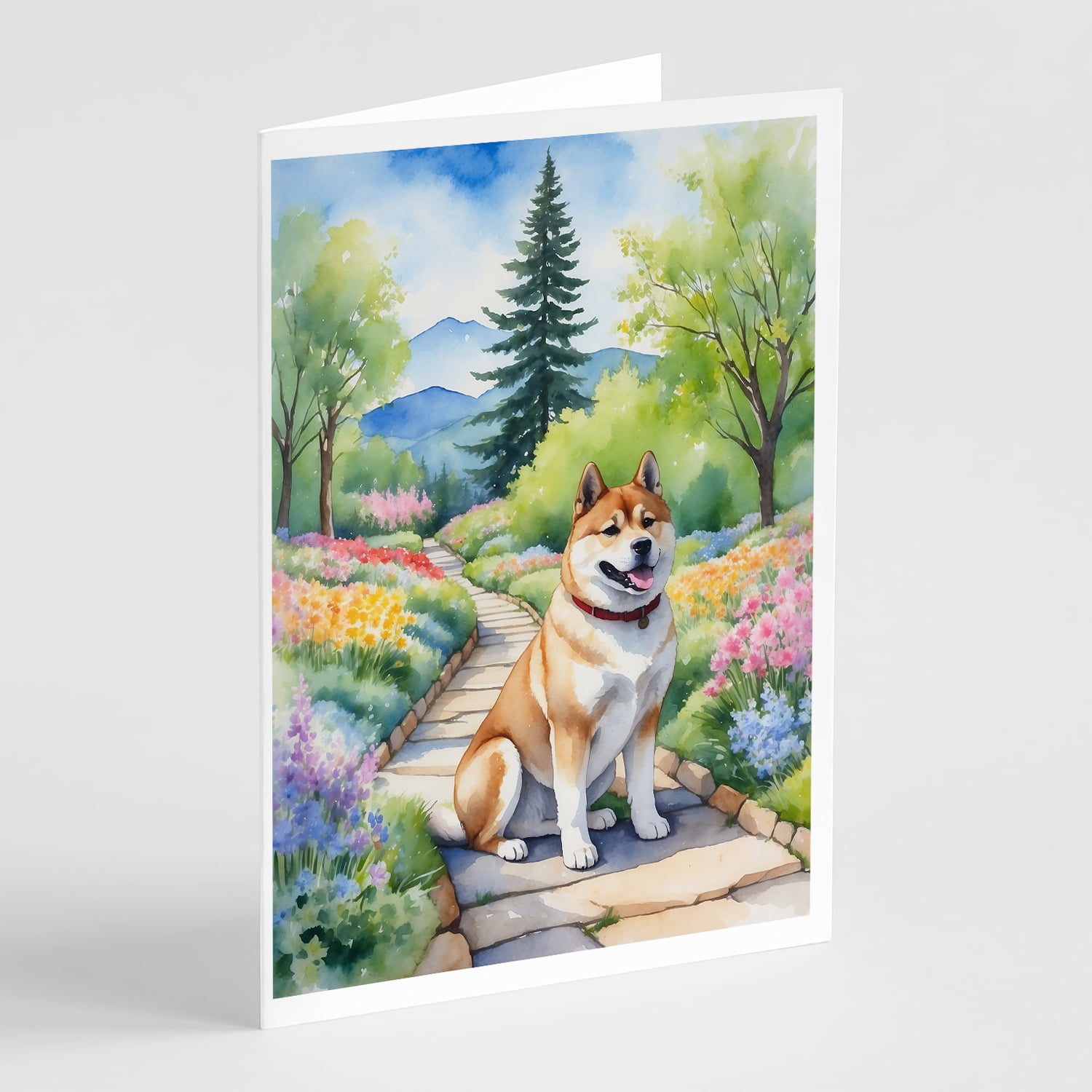 Akita Spring Garden Greeting Cards Pack of 8 7 in x 5 in