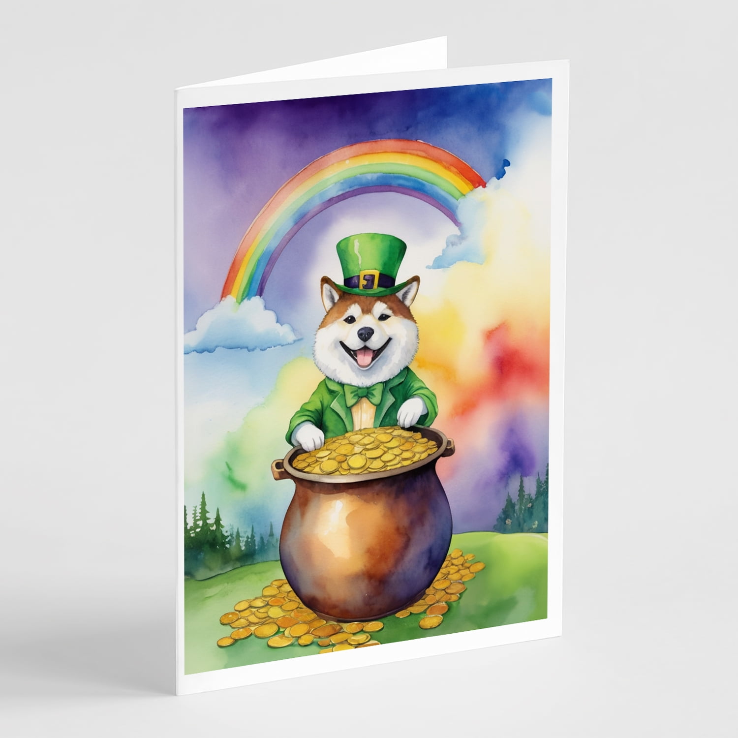 Akita St Patrick's Day Greeting Cards Pack of 8 7 in x 5 in