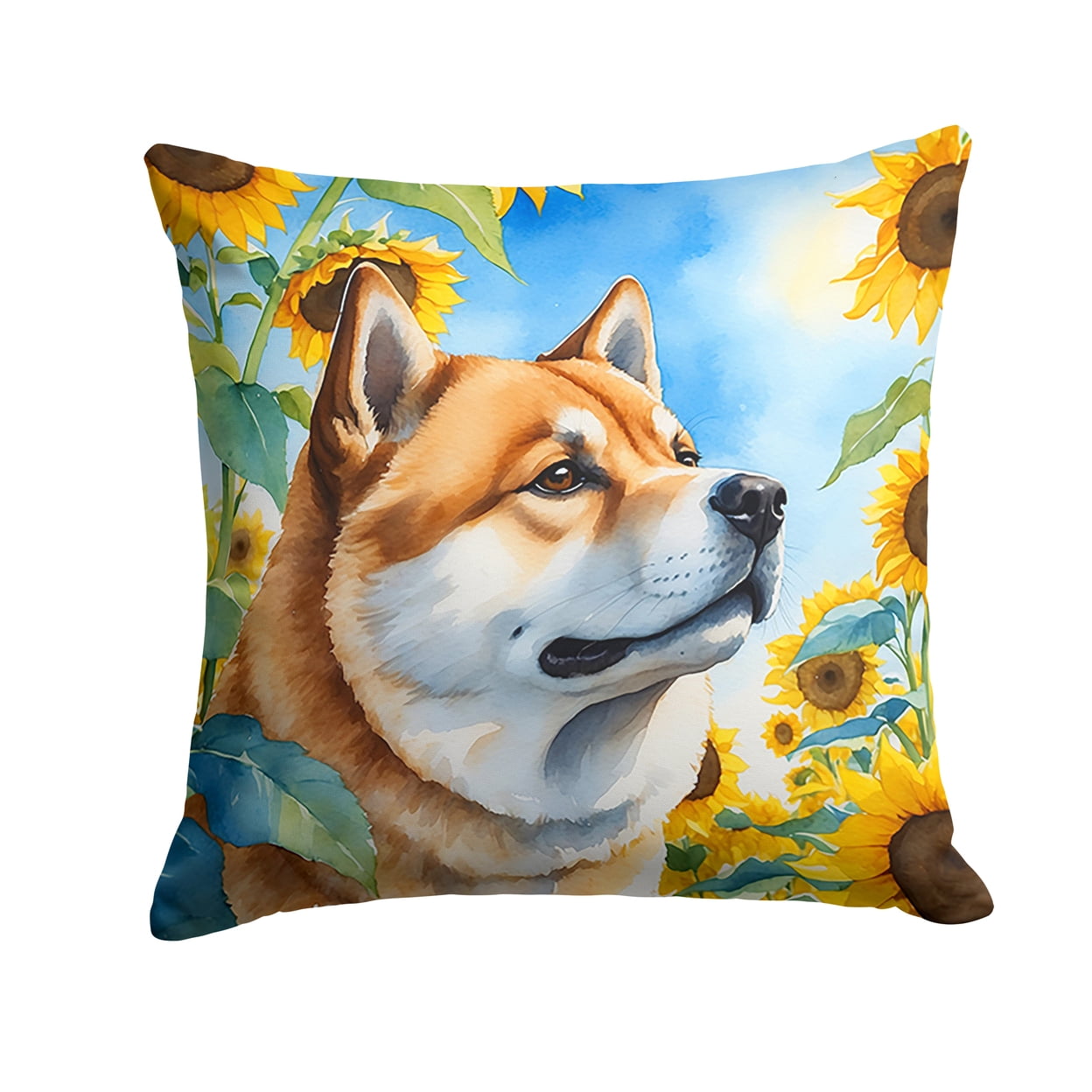 Akita in Sunflowers Throw Pillow 18 in x 18 in